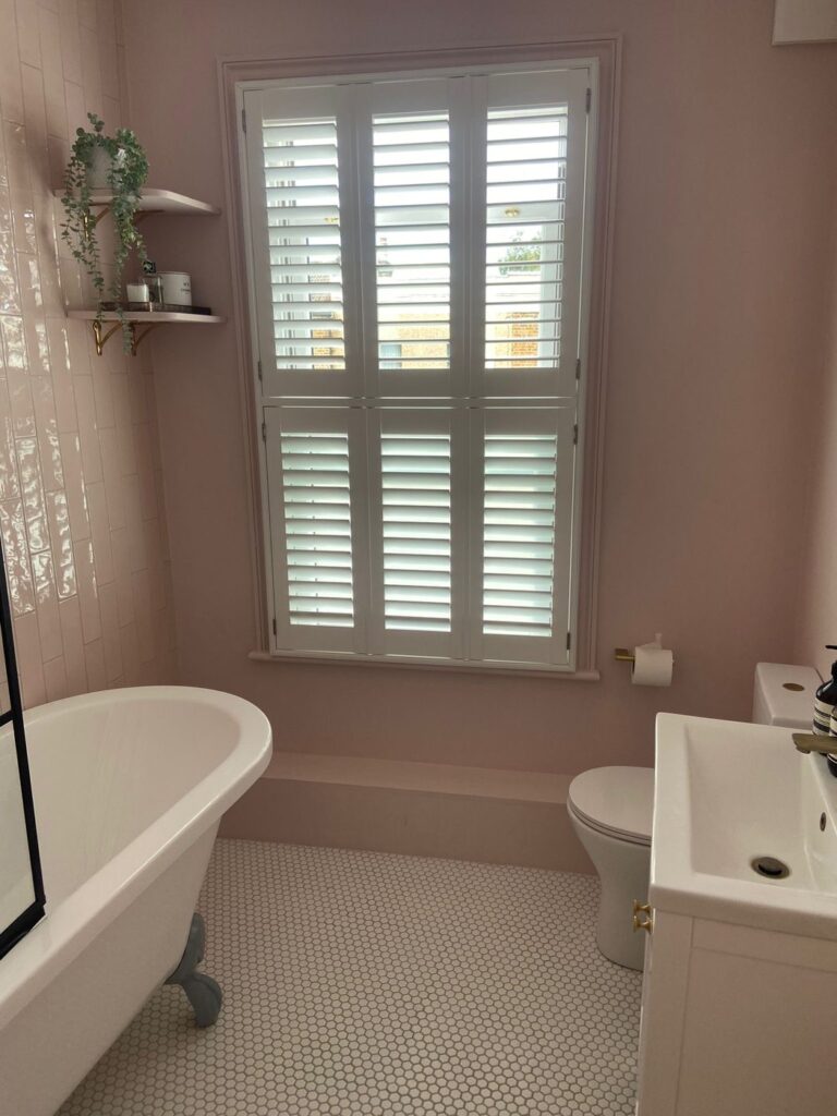 soft pink bathroom freestanding bath london